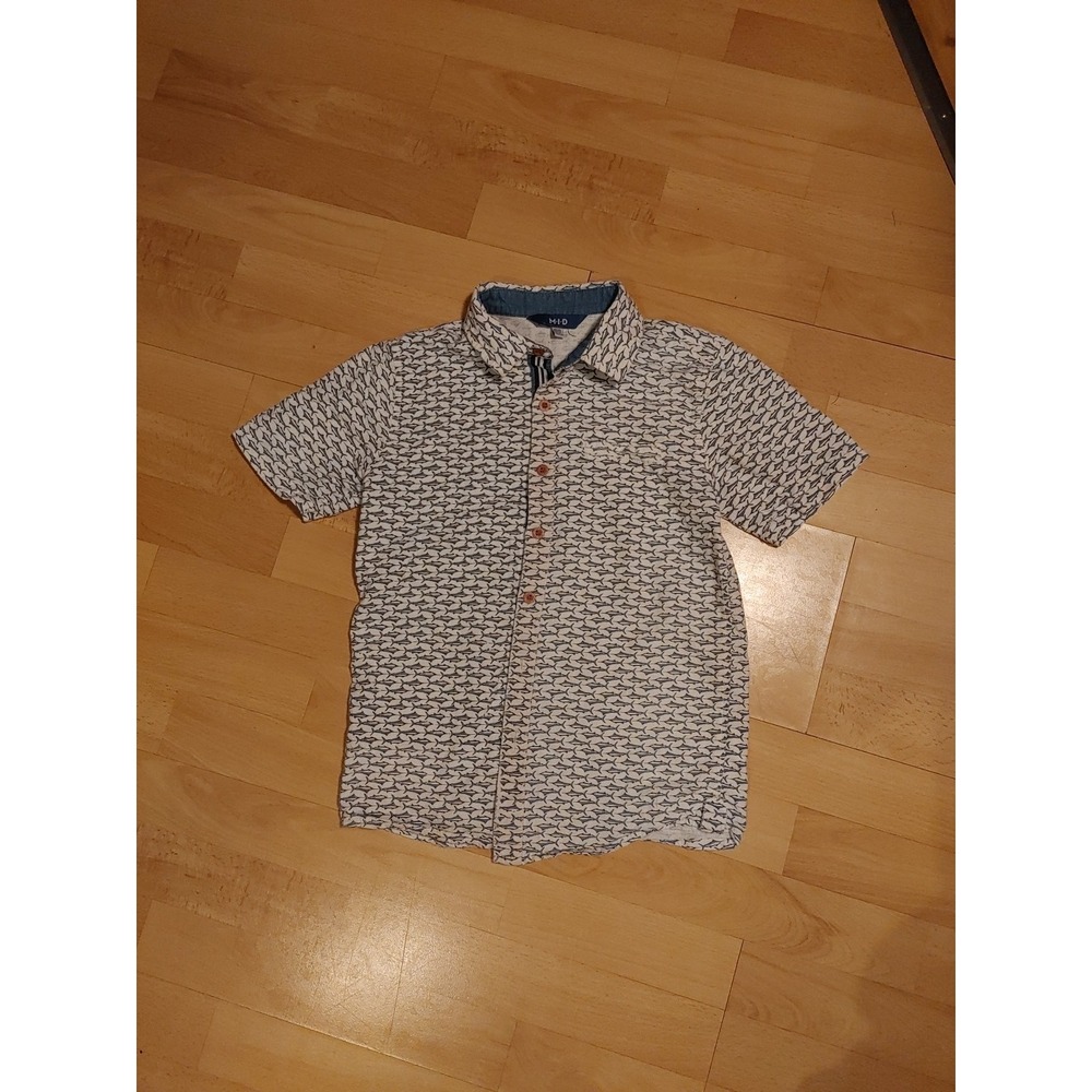 M.I.D Boys Short Sleeve Button Down Shirt Sharks Size M9/10